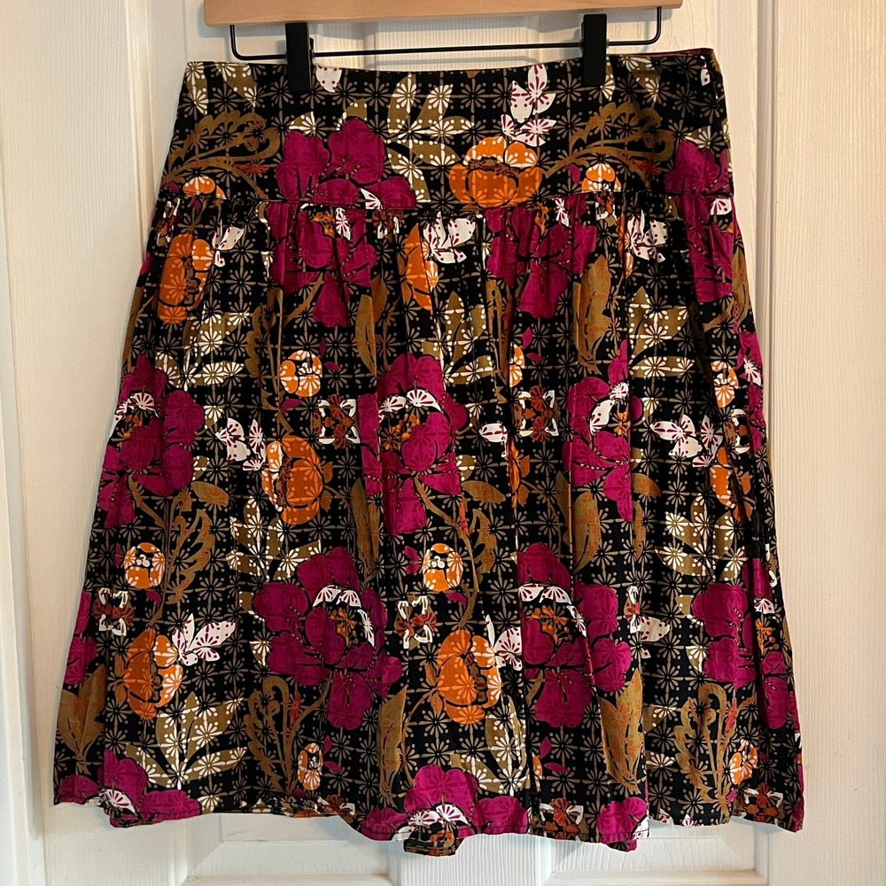 Fashion Bug Women's XL Floral Boho Y2K Cotton Skirt Magenta Orange Black